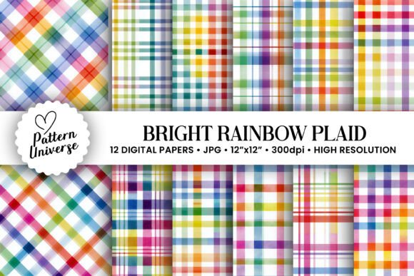 Download Bright Rainbow Plaid Digital Papers - Premium Bundle