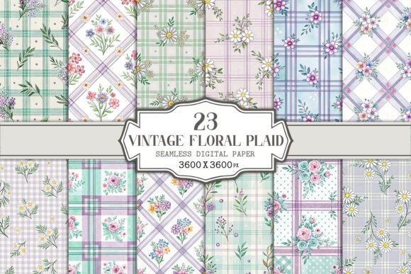 Download Vintage Floral Plaid Seamless Pattern - Premium Bundle
