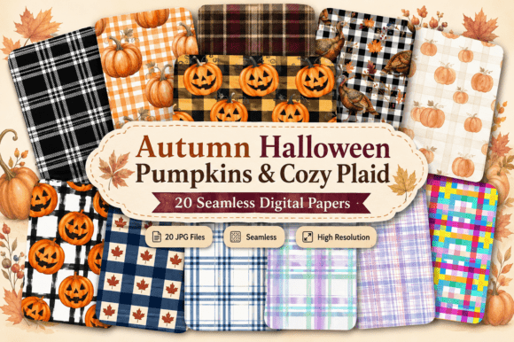 Download Autumn Halloween Pumpkins &amp; Cozy Plaid - Premium Bundle